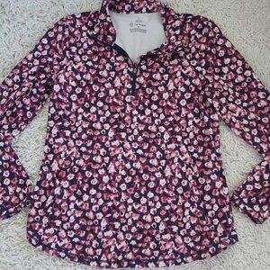 T by Talbots Women’s Medium 1/4 Zip Pullover Top Floral Print UPF 50+ Activewear